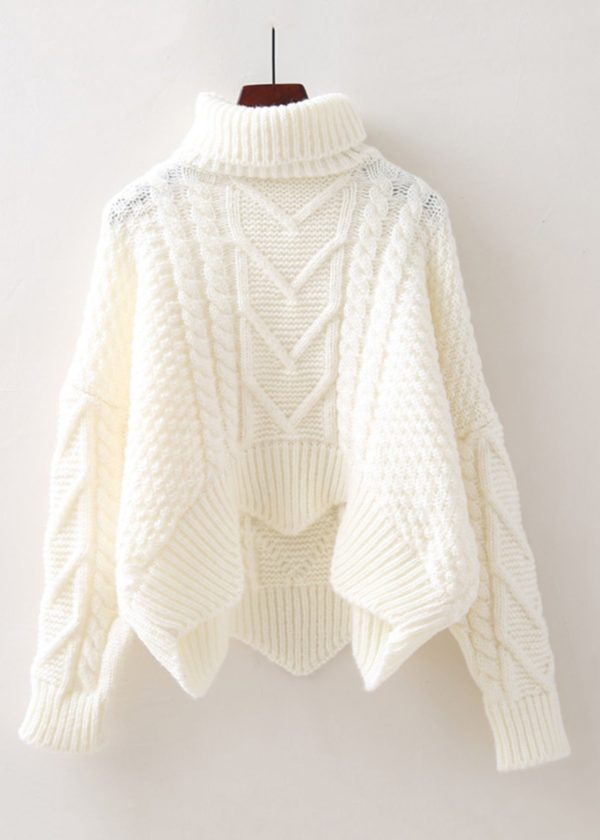 Women Skin Red Turtleneck Low High Design Knit Sweater Spring - Image 4