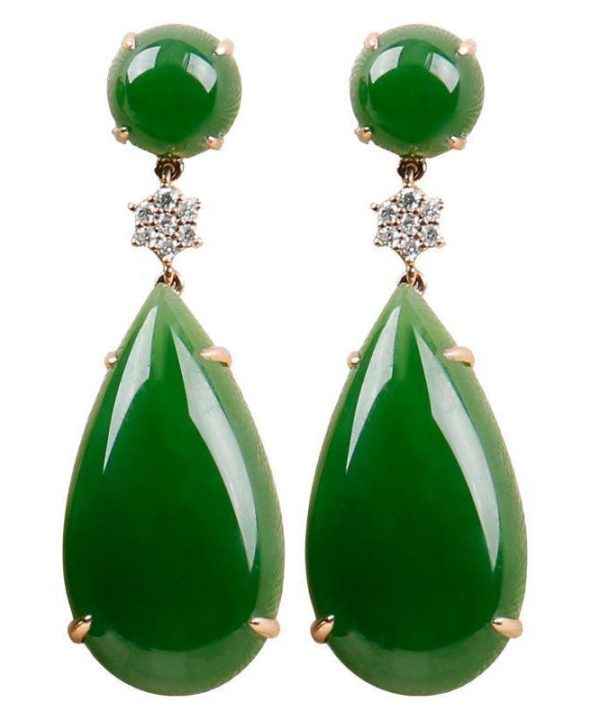 Women Spinach Green Jade Zircon Water Drop Drop Earrings - Image 5