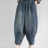 Women Spring Vintage Solid Loose Turnip Pants Jeans