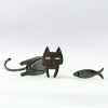 Women Stylish Cat and Fish Asymmetrical Design Metal Stud Earrings