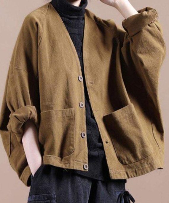 Women V Neck Fine Spring Coat Chocolate Daily Coats