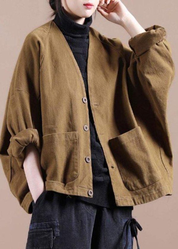 Women V Neck Fine Spring Coat Chocolate Daily Coats