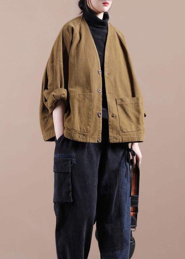 Women V Neck Fine Spring Coat Chocolate Daily Coats - Image 3
