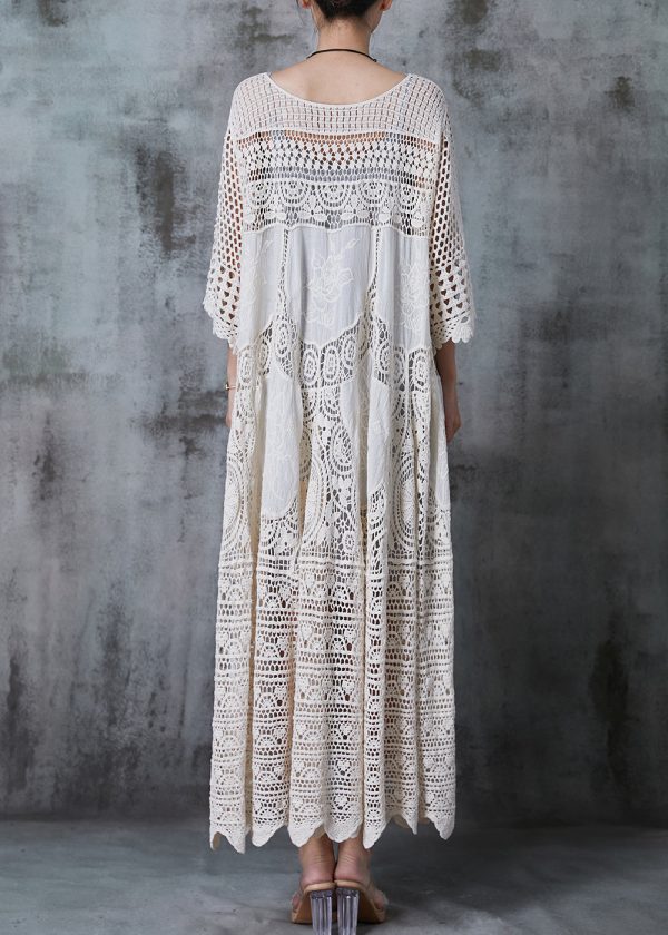 Women White Oversized Hollow Out Lace Long Dress Summer - Image 4