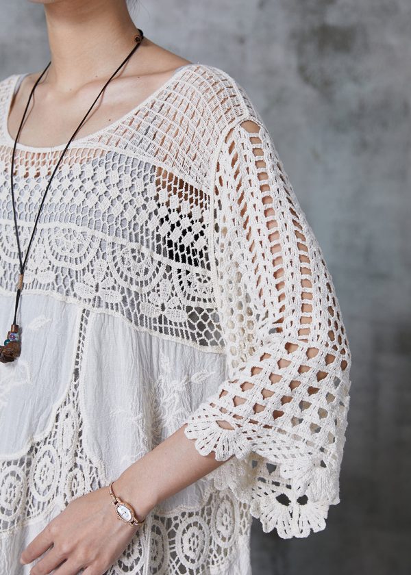 Women White Oversized Hollow Out Lace Long Dress Summer - Image 5