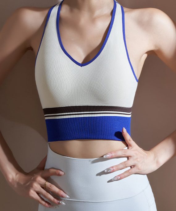 Women White V Neck Cold Shoulder Sports Bra