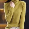 Women Yellow Turtle Neck Slim Fit Woolen Knit Pullover Spring