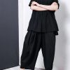 Women black cotton blended Solid Color Pleated Loose Bloomers