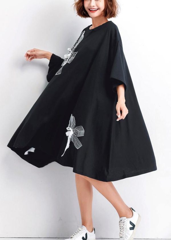 Women black embroidery Cotton big hem shift summer Dresses - Image 4