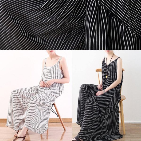 Women black striped chiffon clothes Boho Outfits Spaghetti Strap asymmetric Robe rSummer Romper - Image 5