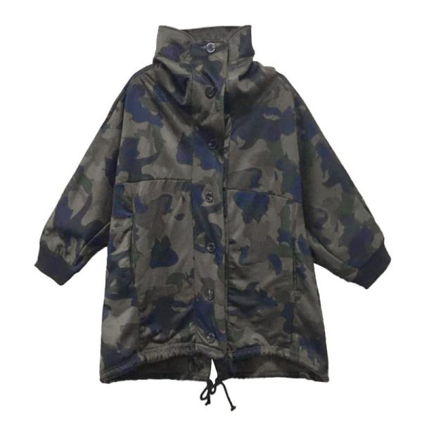 Women camouflage fine Coats Photography high neck Button Down fall coats - Image 5