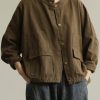 Women chocolate fine coat for woman stand collar Button Down coat