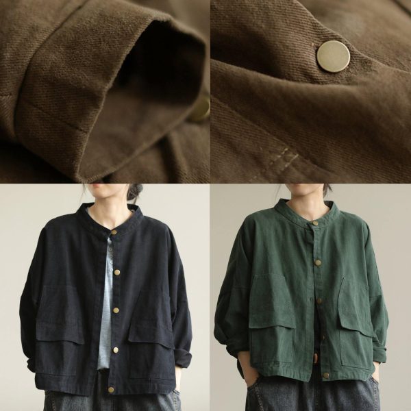 Women chocolate fine coat for woman stand collar Button Down coat - Image 5