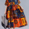 Women floral linen Robes Pakistani Wardrobes o neck Cinched Art Summer Dresses
