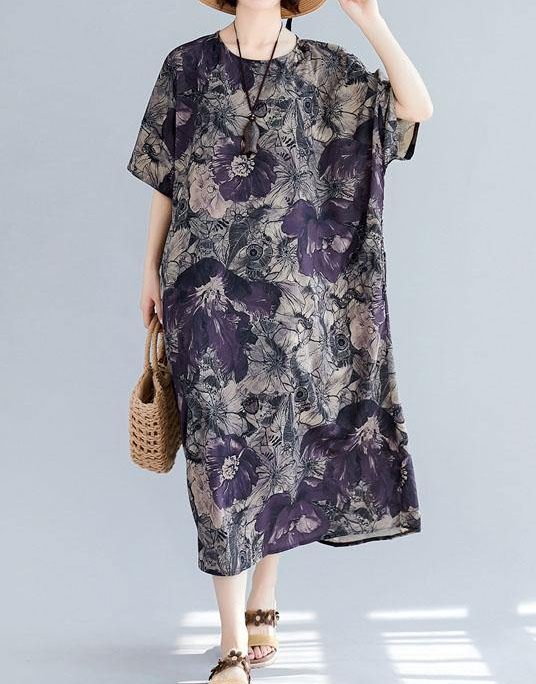 Women o neck pockets linen cotton summer Wardrobes Sleeve floral Dress
