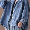 Women stand collar fine casual coats denim blue coats