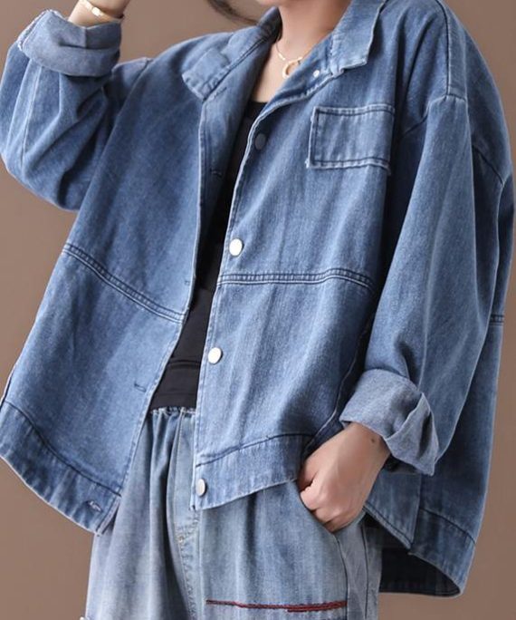 Women stand collar fine casual coats denim blue coats