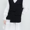 Women V Neck Fine Sleeveless Outwear Black Silhouette Women Coats