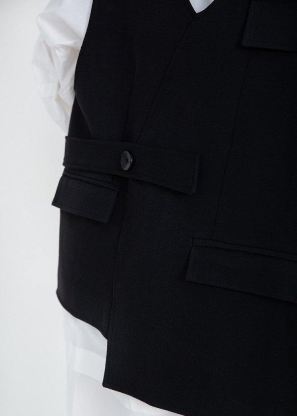 Women V Neck Fine Sleeveless Outwear Black Silhouette Women Coats - Image 5