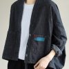Women Denim Black Coats V Neck Button Down Spring Coats