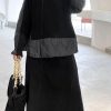 Women's Retro Winter Fashion Black Patchwork sweater skirt two piece set
