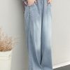 Women's pants elastic waist tie Tencel denim pants fat legs pants