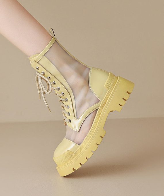 Yellow Lace Up Chunky 2025 Breathable Mesh Splicing Boots