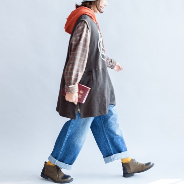 autumn gray cotton Vests plus size patchwork yellow hooded cartoon print pullover - Image 3