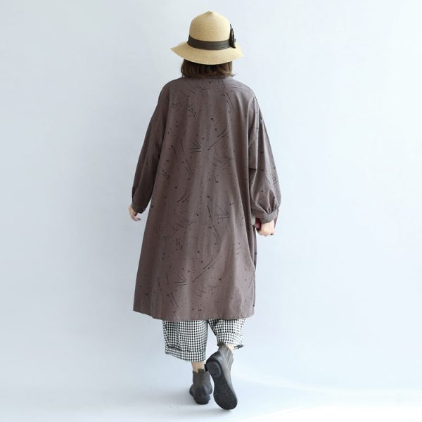 autumn warm khaki cartoon print cotton dresses plus size lantern sleeve pullover dress - Image 4