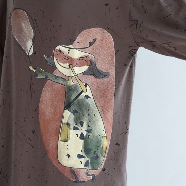 autumn warm khaki cartoon print cotton dresses plus size lantern sleeve pullover dress - Image 5