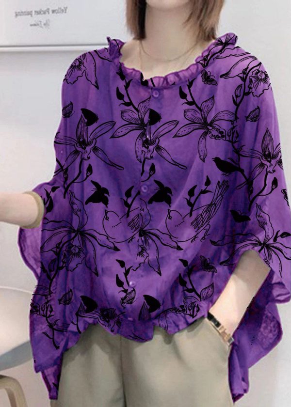 Art Navy Tops Ruffles Trim Half Sleeve Shirts Blouse Plus Size - Image 12