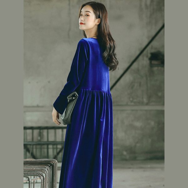 baggy blue natural plus size O neck gown fine baggy dresses - Image 4