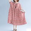 baggy red long cotton linen dresses trendy plus size short sleeve baggy dresses fine o neck caftans