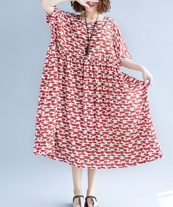 baggy red long cotton linen dresses trendy plus size short sleeve baggy dresses fine o neck caftans