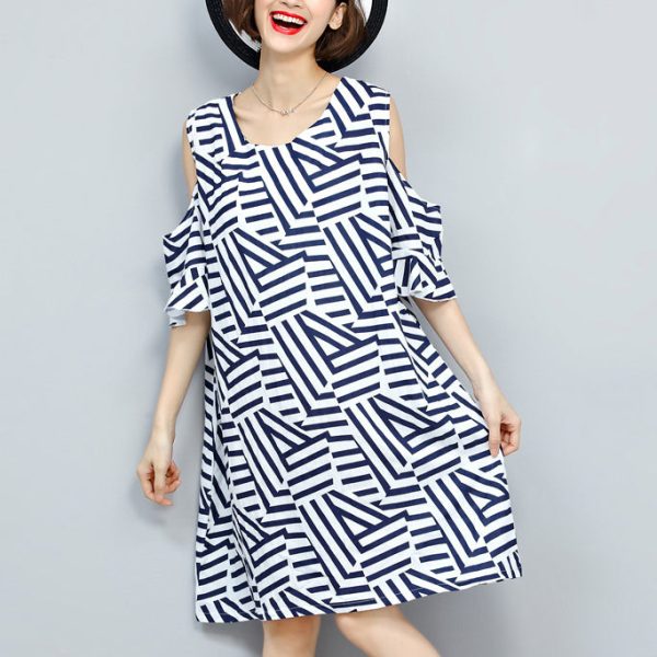 baggy striped women dress trendy plus size traveling clothing 2018 o neck patchwork dress - Image 2