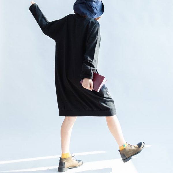 black rose print cotton dresses oversized spring pullover dress - Image 3