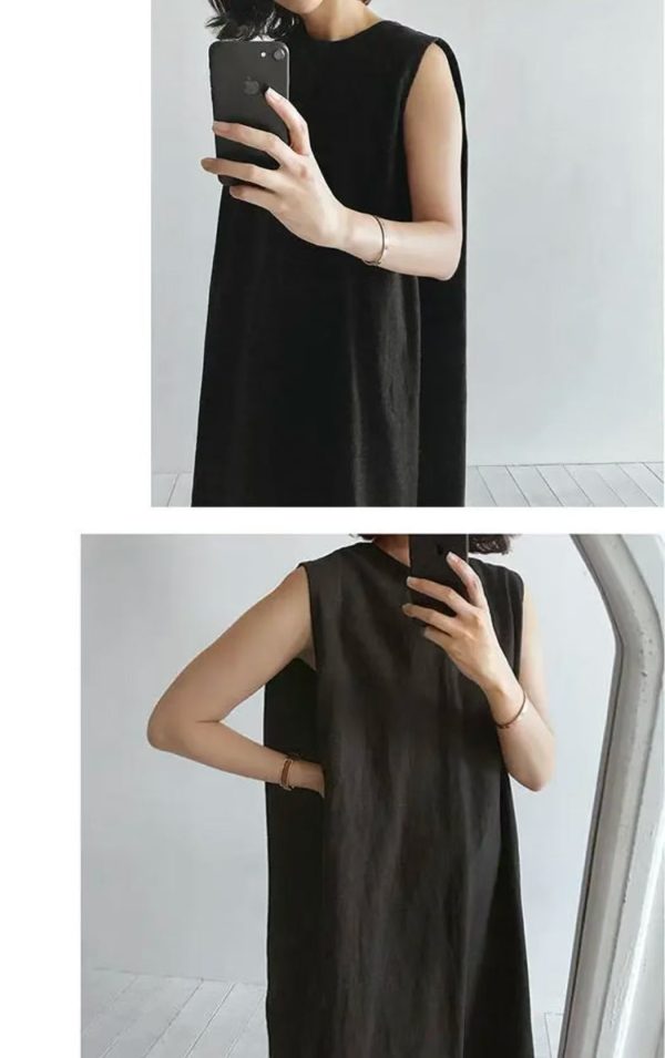 Bohemian O Neck Side Open Linen Cotton Clothes Fabrics Khaki Dress - Image 3