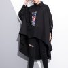 boutique black embroidery cotton tops oversized traveling clothing vintage low high batwing sleeve cotton t shirt