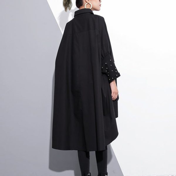 boutique black embroidery cotton tops oversized traveling clothing vintage low high batwing sleeve cotton t shirt - Image 4