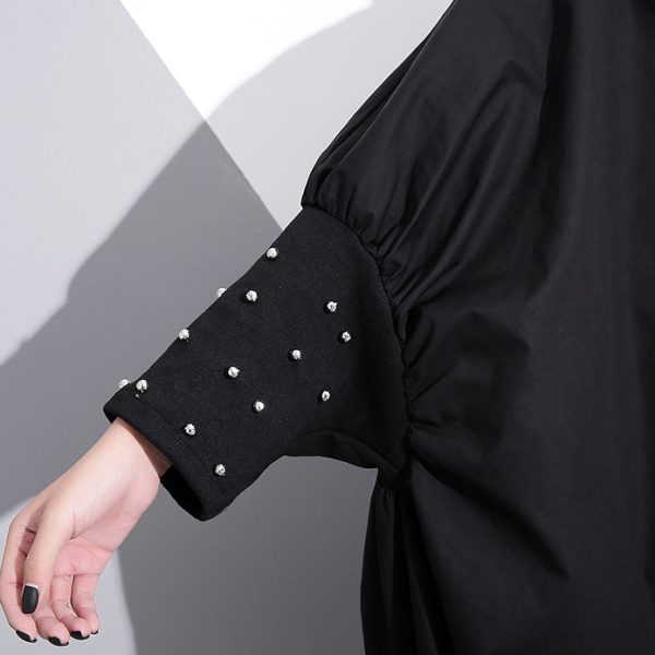 boutique black embroidery cotton tops oversized traveling clothing vintage low high batwing sleeve cotton t shirt - Image 5
