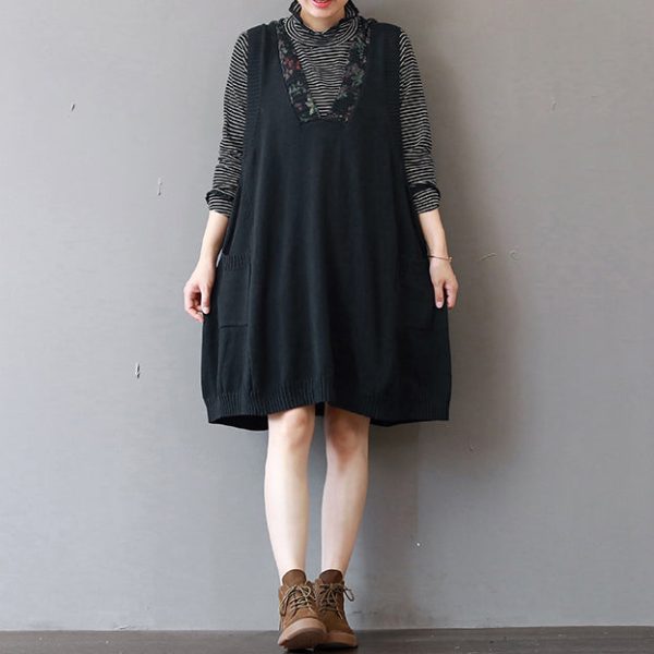 boutique black pure cotton dresses plus size holiday dresses hooded casual sleeveless cotton clothing dresses - Image 2
