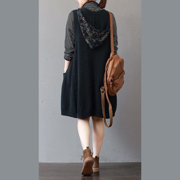 boutique black pure cotton dresses plus size holiday dresses hooded casual sleeveless cotton clothing dresses - Image 4