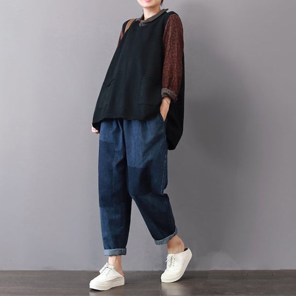boutique black sweaters plus size big pockets sweaters 2018 sleeveless shirt - Image 4