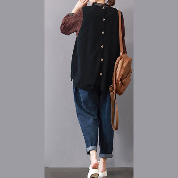 boutique black sweaters plus size big pockets sweaters 2018 sleeveless shirt - Image 3