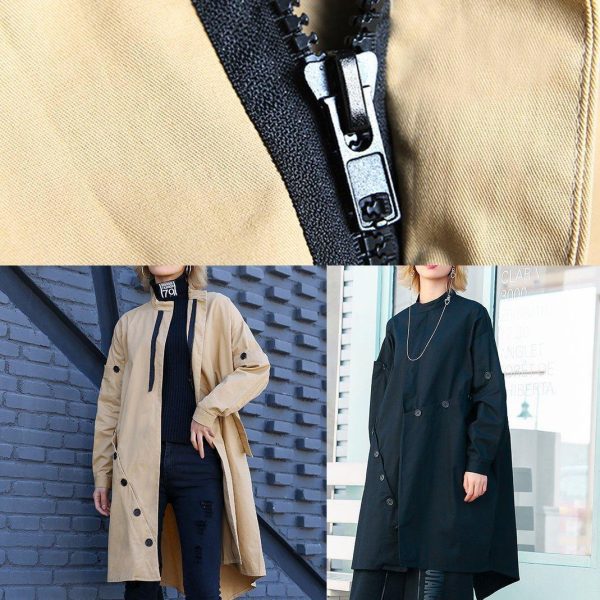 boutique casual medium length stand collar women coats black asymmetric coats - Image 5