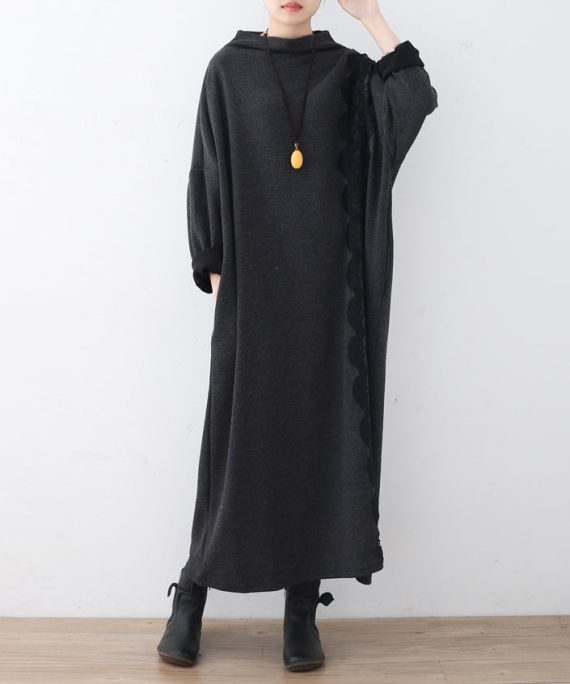 boutique dark gray linen dresses trendy plus size lack patchwork traveling dress casual asymmetrical maxi dresses