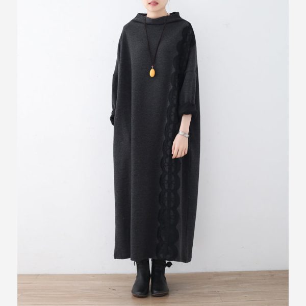boutique dark gray linen dresses trendy plus size lack patchwork traveling dress casual asymmetrical maxi dresses - Image 2