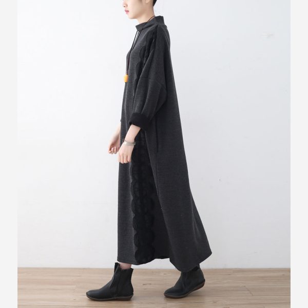 boutique dark gray linen dresses trendy plus size lack patchwork traveling dress casual asymmetrical maxi dresses - Image 3