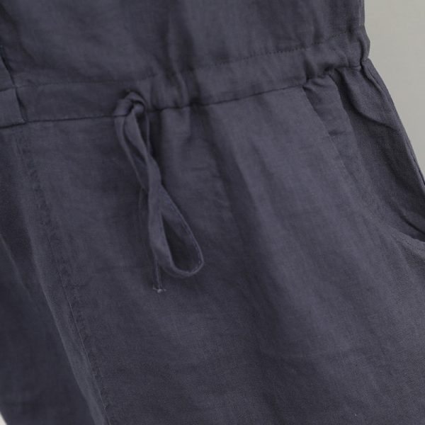 boutique khaki linen dresses plus size linen clothing dresses Elegant drawstring v neck midi dress - Image 5