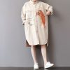 boutique light khaki cotton shift dress Loose fitting holiday dresses fine side open shirt dress